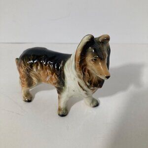 Vintage MCM‎ Handpainted Porcelain Dog Border Collie Japan 3.5 x 4.5"